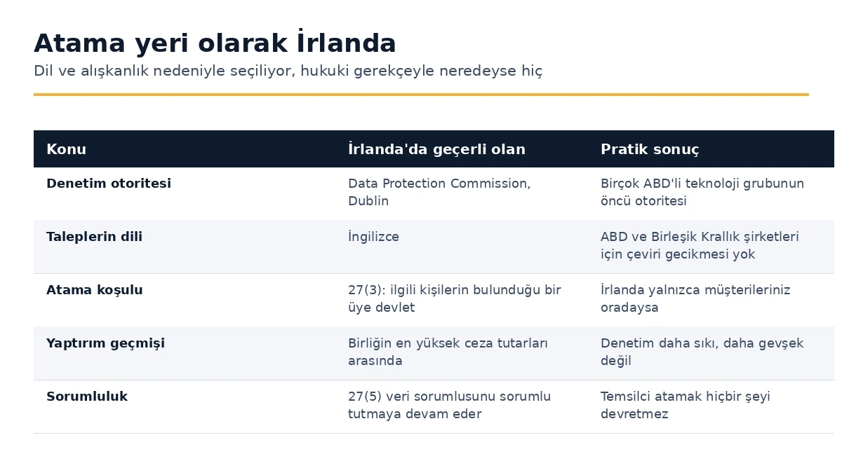 İrlanda'da Madde 27 GDPR ataması için geçerli olan, madde madde