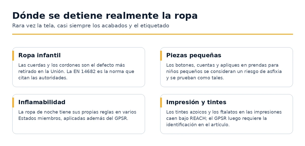 Las partes de una prenda que generan retiros y paradas en la frontera en la Unión.
