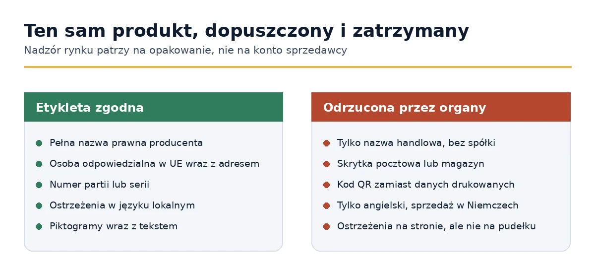 Zgodne i odrzucone etykiety GPSR porównane element po elemencie