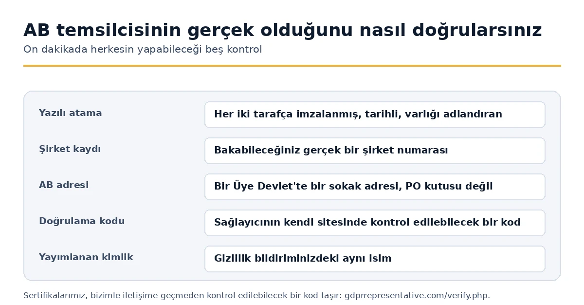 AB temsilcisi tasnifinin gerçek olup olmadığını belirleyen beş kontrol